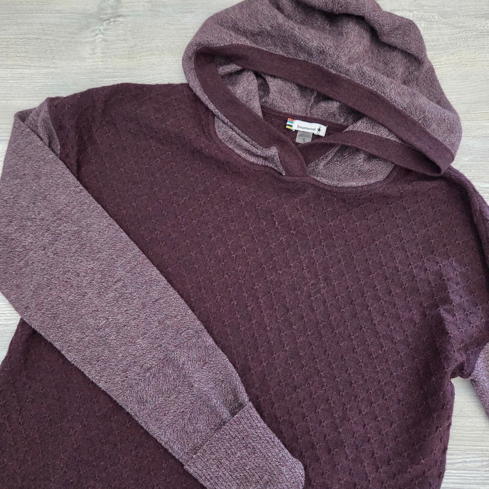 Smartwool Hoodie Purple Textured Knit Wool Blend Pullover Womens Small